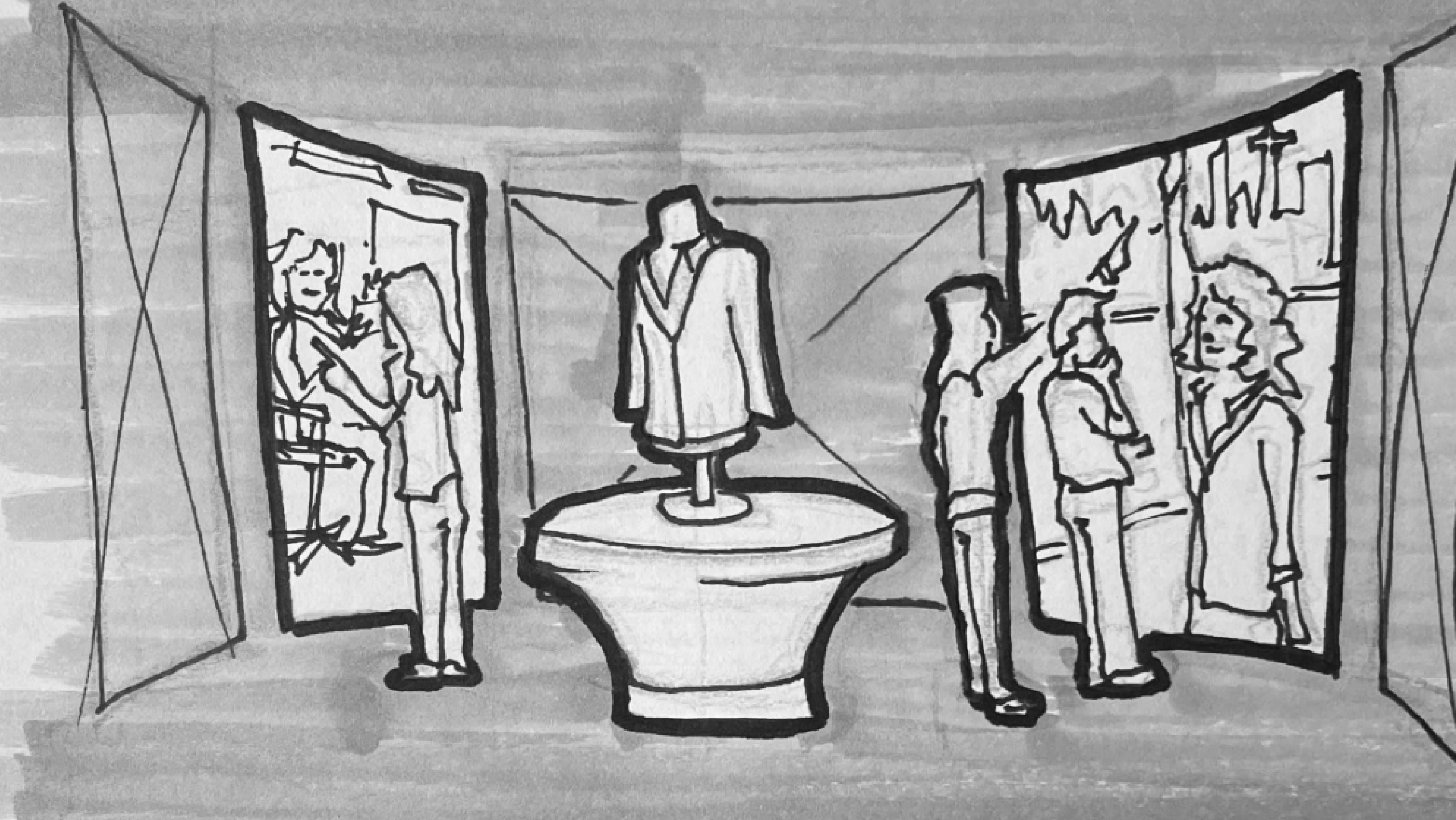 Storyboard sketch of Danielle with clothes