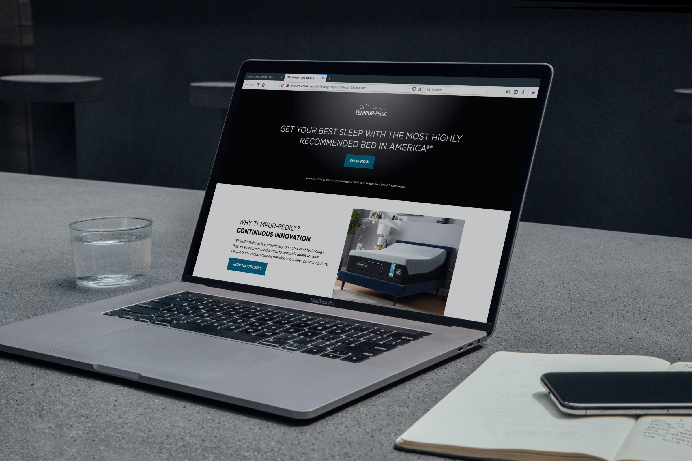 Tempur-Pedic landing page mockup